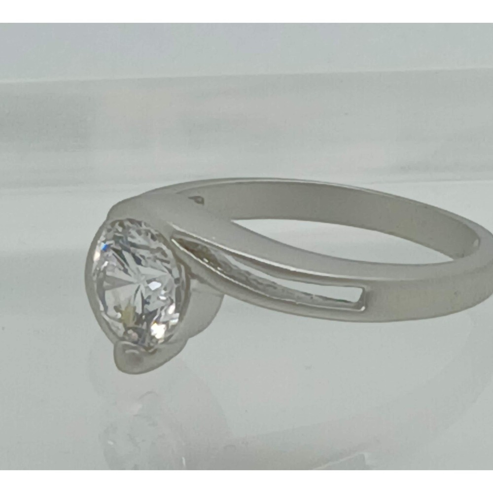 Vintage 1990's White Gold EP Split Band Satin Finish Solitaire Ring Size 10 - Picture 8 of 8